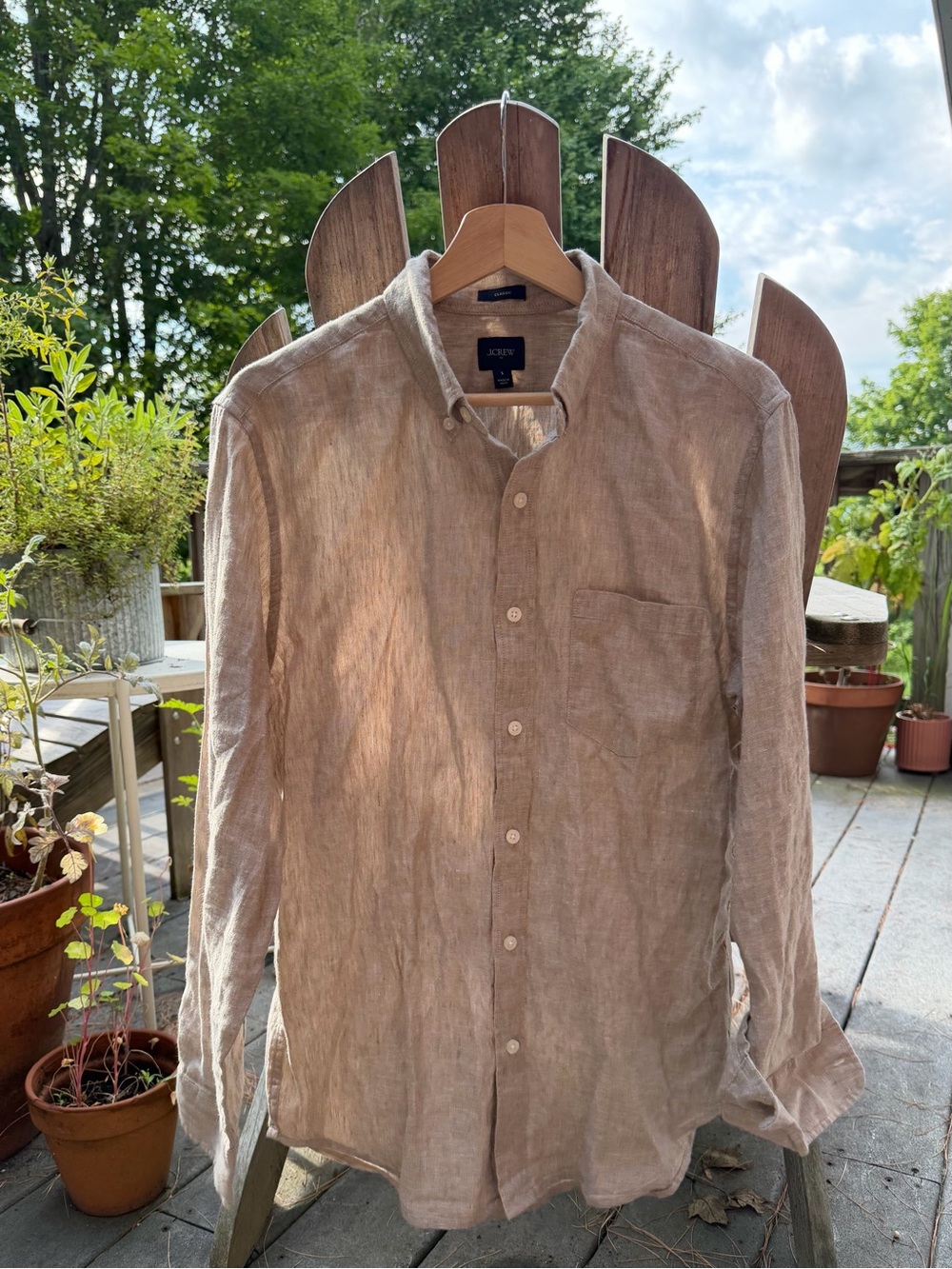 J. Crew Men's Light Beige Linen Button-Down Shirt